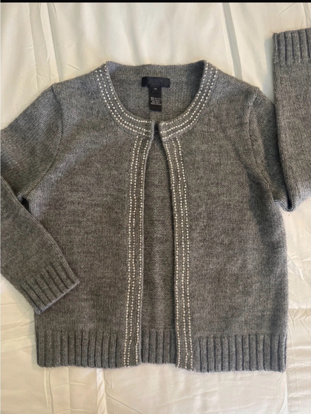 J. Crew Gray Women's Beaded-Trim Cardigan